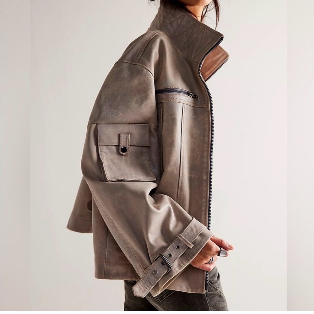 Free People Skyline Leather Jacket, XL